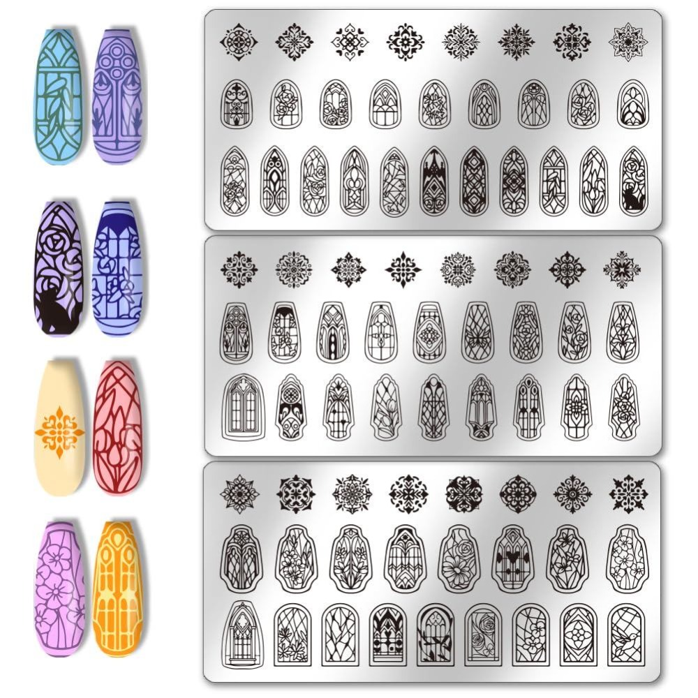 Nail Stamping Plate - 3pcs Glass Window Nail Art Templates