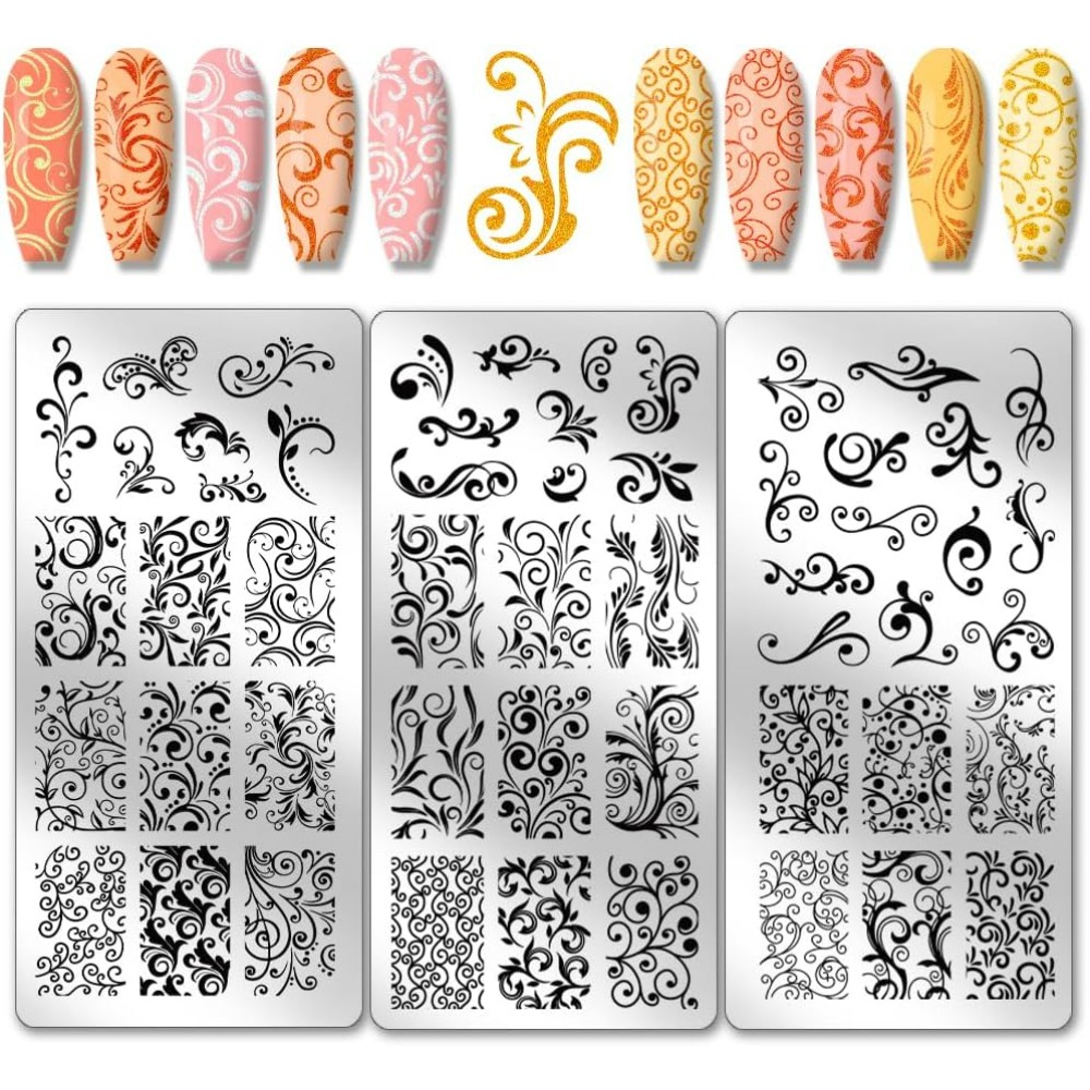 3pcs Swirl Pattern Nail Art Te - Nail Stamping Plate review and price