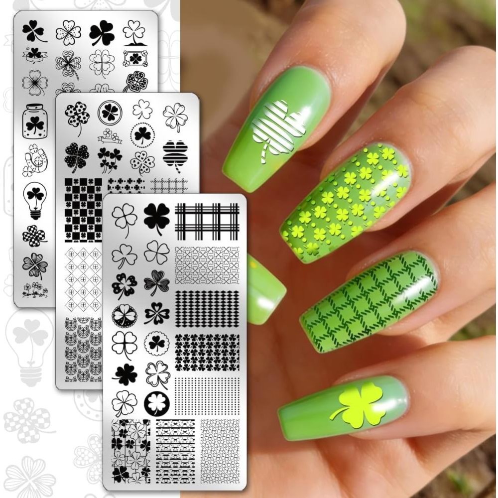 3pcs Lucky Clover Nail Stampin - Nail Stamping Plate review and price