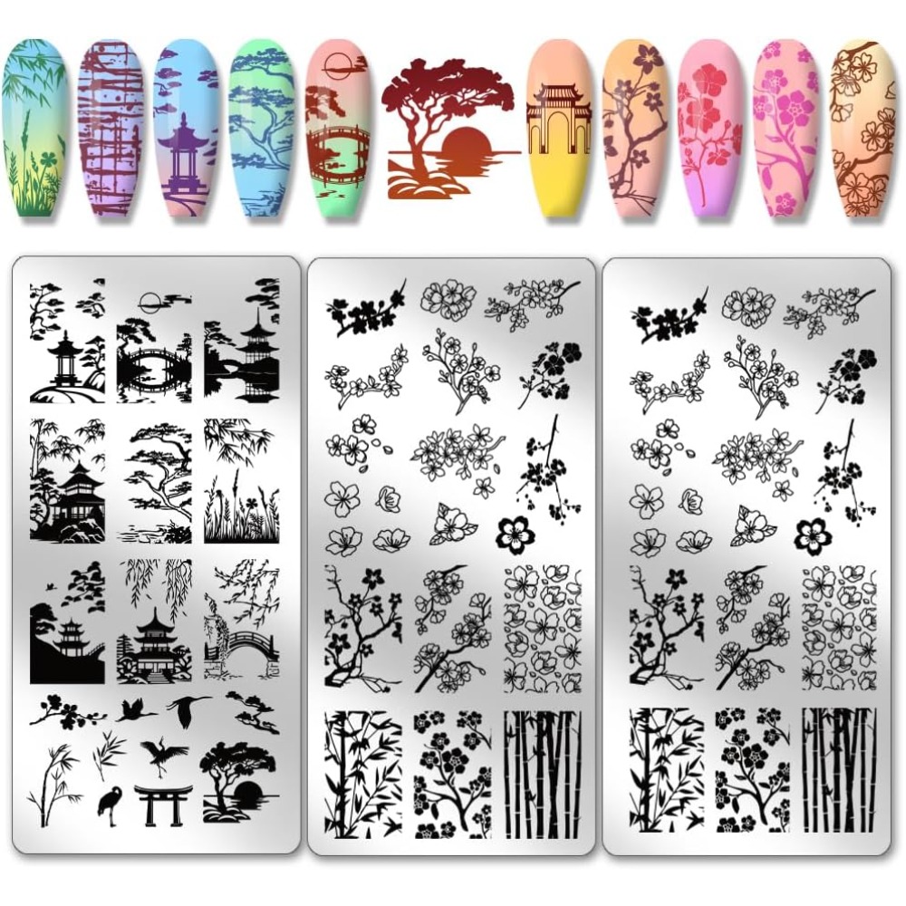 3pcs Classic Chinese Garden Na - Nail Stamping Plate review and price
