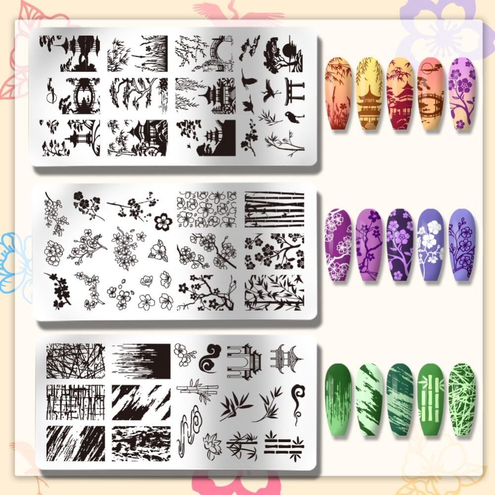 3pcs Classic Chinese Garden Na - Nail Stamping Plate review and price