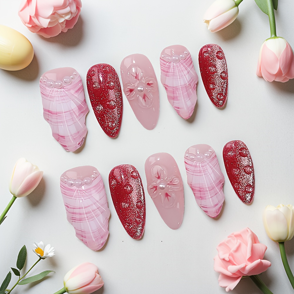 10pcs Medium Almond Handmade P - Nail Art Elegant review and price