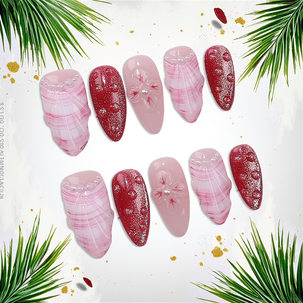 10pcs Medium Almond Handmade P - Nail Art Elegant review and price