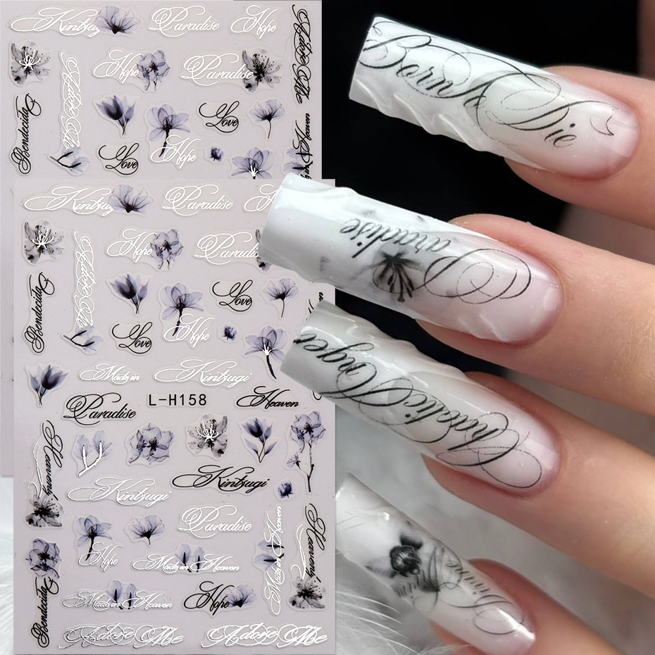 Ink Floral With English Script - Nail Art Elegant review and price